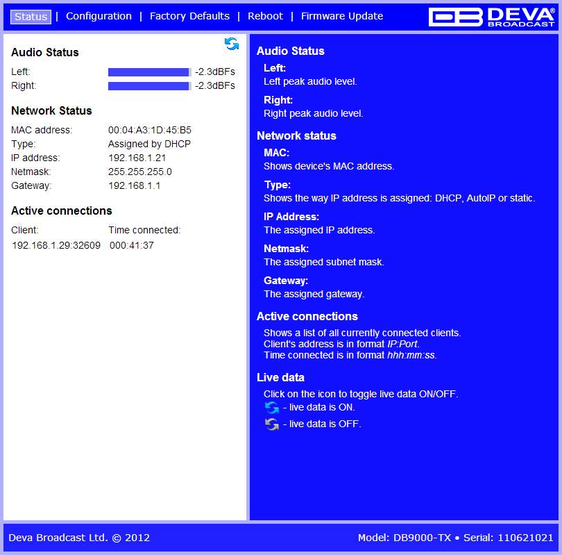 Deva Broadcast DB9000-TX IP-кодер